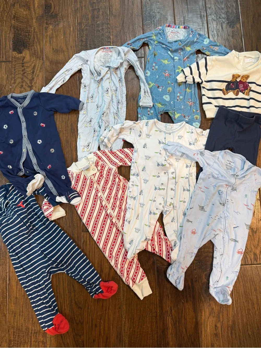 Assorted Baby One-Piece Footed Pajamas - Blue/Navy/White - Mixed Brands